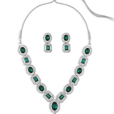 Royal Emerald Green Crystal Fashion Long Haram with Matching Earrings
