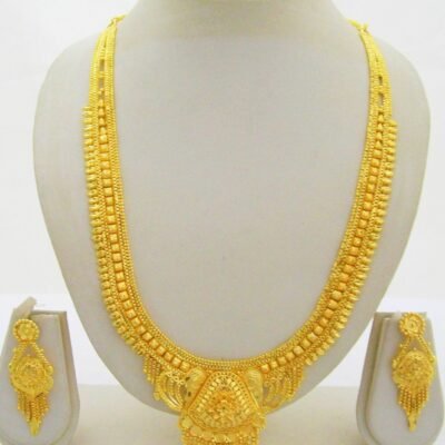 Matte Gold-Plated Long Haram Necklace Set with Earrings – Bridal Imitation Jewellery