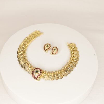Elegant oxidised necklace displayed on a model, perfect for traditional and festive occasions
