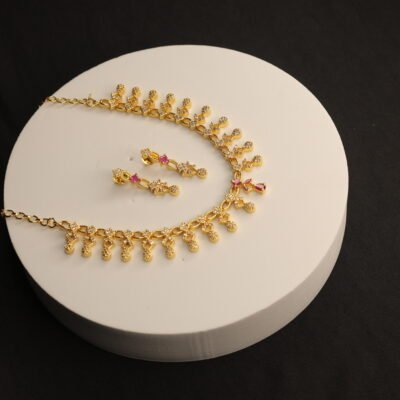 Elegant Gold-Plated Necklace Set with Ruby & CZ Stones – Includes Matching Earrings