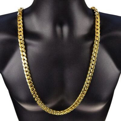 Classic Cuban Link Chain: Bold 13mm, 1m gold finish for luxury style.