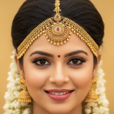 Traditional Nethi Chutti: South Indian bridal elegance for ceremonial splendor.