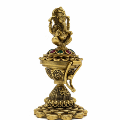 Brass Ganesha Kunguma Chimil (vermilion holder) at Kulali Collections.