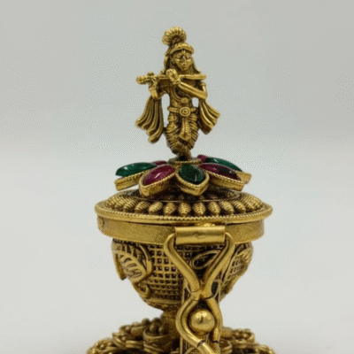 Brass Krishna Kumkum Box by Kulali Collections