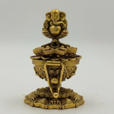 Brass Ganesha Prayer Mudra Kumkum Box - Kunguma Chimil with Stones for Pooja by Kulali Collections